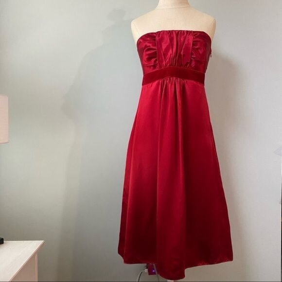 Banana Republic Silk Red Strapless Dress - Picture 1 of 14